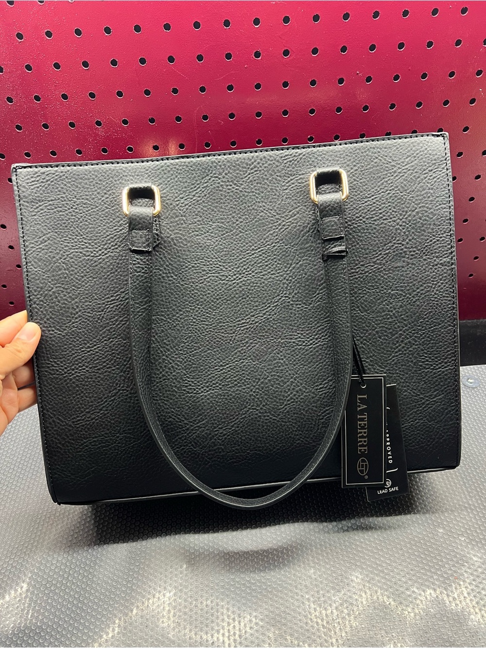 La Terre Black Structured Tote Bag